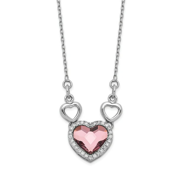 925 Sterling Silver Polished Pink Crystals Heart Locket Charm Pendant